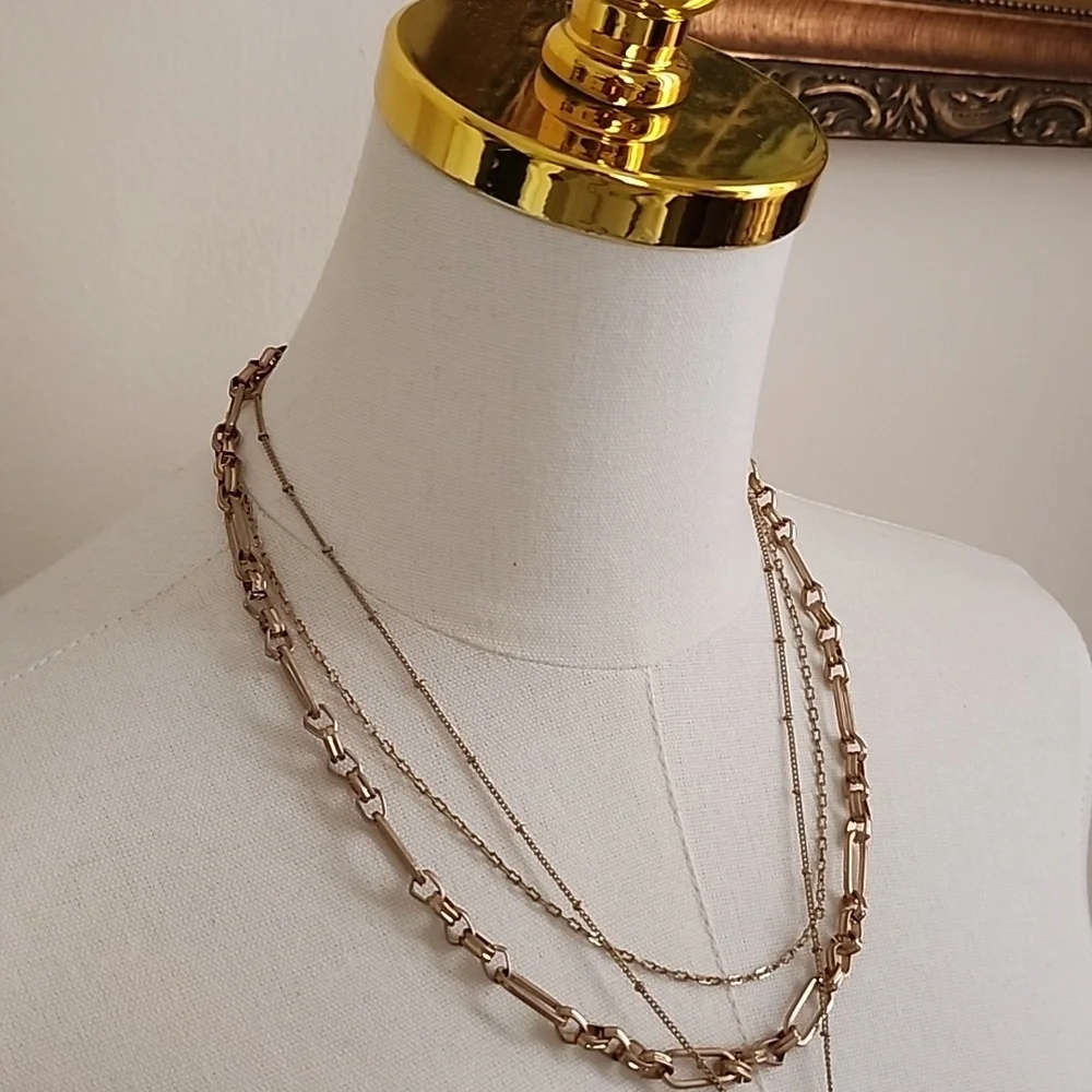 Gold-Tone Layered Necklace With Pendant Adjustable